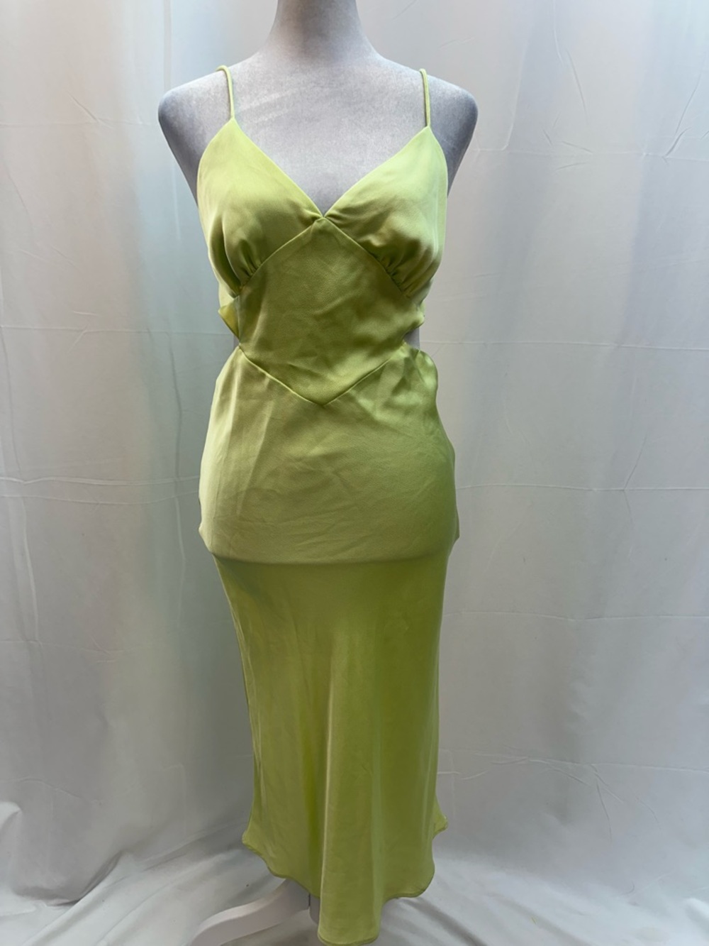 Boohoo Lime Green Satin Like Slip Midi Dress 4 - Picture 1 of 4